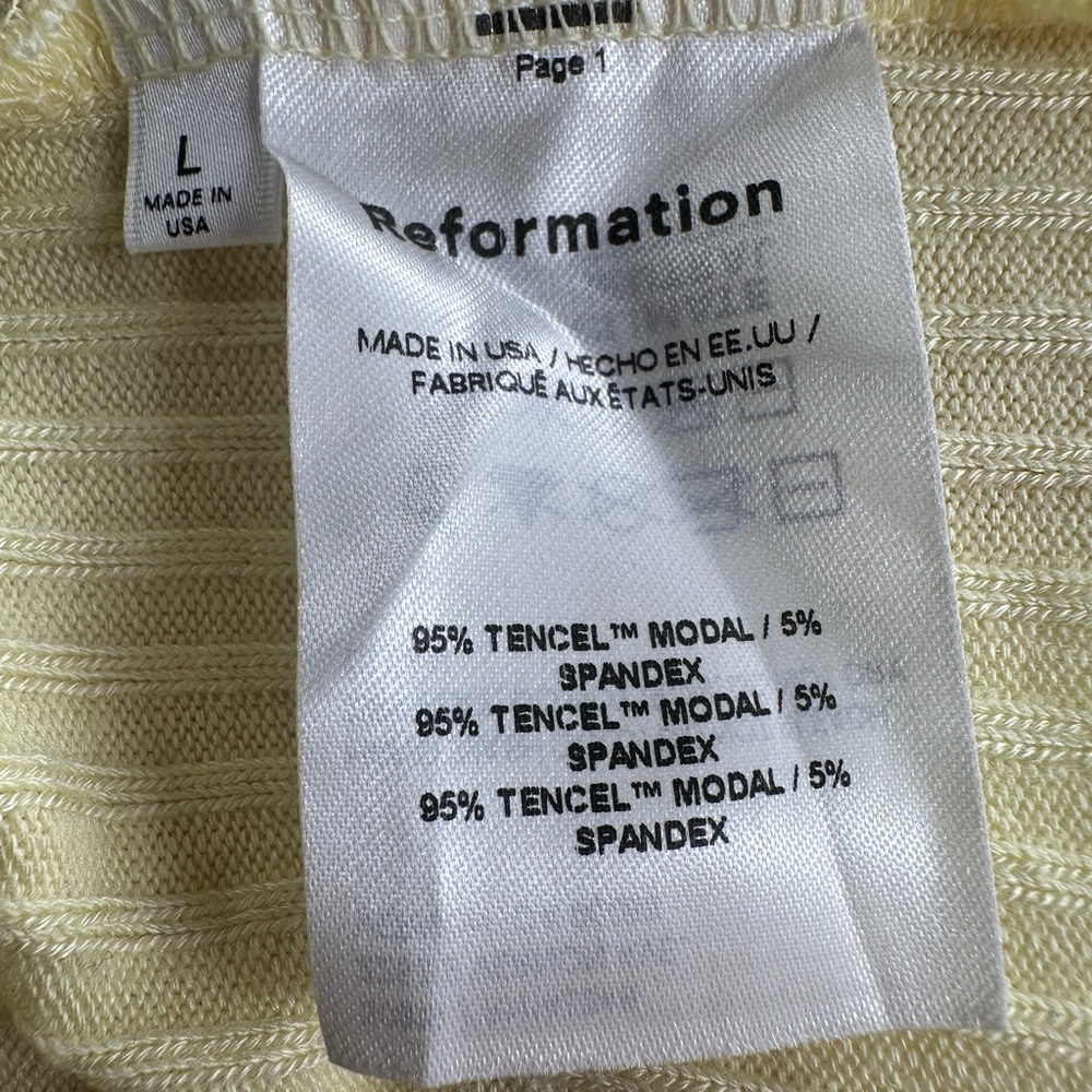Reformation Ribbed Square-Neck Short Sleeve Top - Pale Yellow - Picture 8 of 8